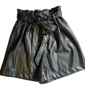 High waisted black faux leather shorts